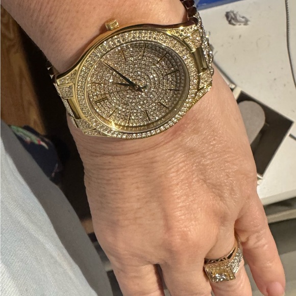 Like NEW! Michael Kors gold-tone “Slim Runway” Pave’ series! Originally $495!!! - Picture 8 of 10